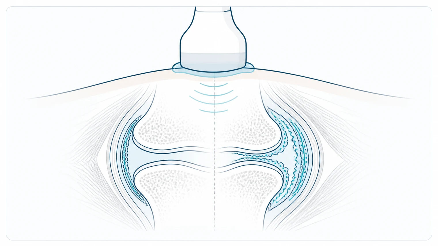Schematic joint ultrasound showing synovial inflammation and Doppler activity